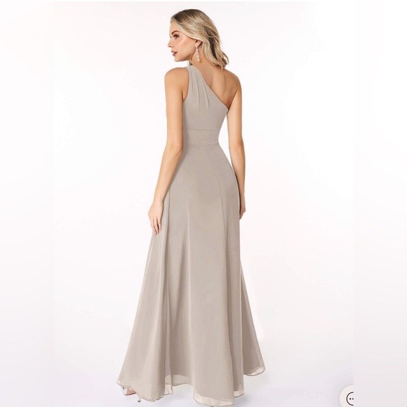 Azazie Taupe One Shoulder Bridesmaid Dress - Picture 3 of 5